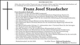 Traueranzeige Franz Josef Staudacher