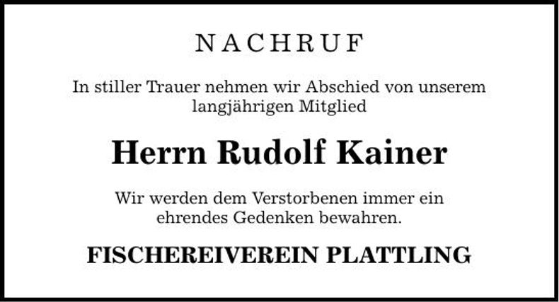 Traueranzeige Rudolf Kainer