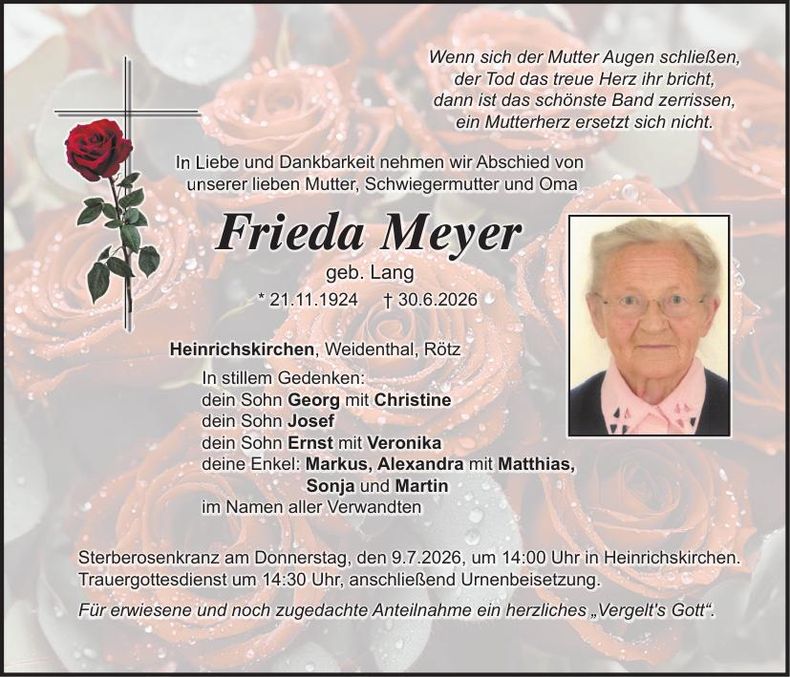 Traueranzeige Frieda Meyer