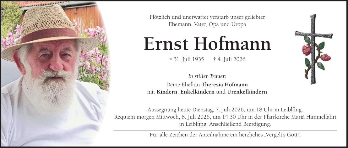 Traueranzeige Ernst Hofmann