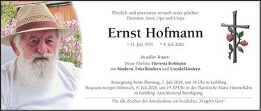Traueranzeige Ernst Hofmann
