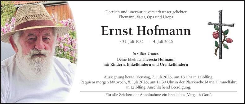 Traueranzeige Ernst Hofmann