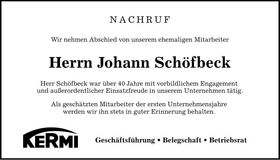 Traueranzeige Johann Schöfbeck
