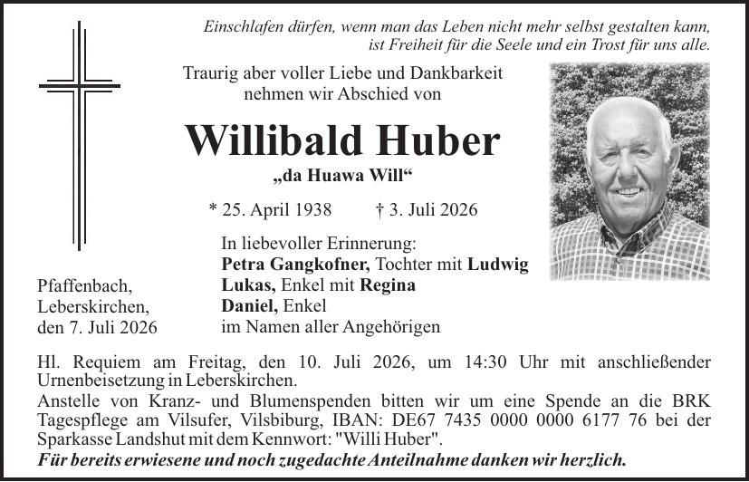 Traueranzeige Willibald Huber