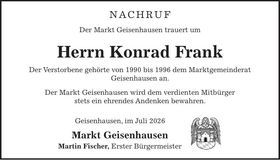 Traueranzeige Konrad Frank