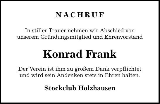 Traueranzeige Konrad Frank