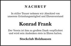 Traueranzeige Konrad Frank