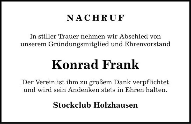 Traueranzeige Konrad Frank
