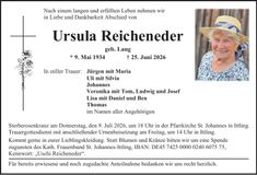 Traueranzeige Ursula Reicheneder