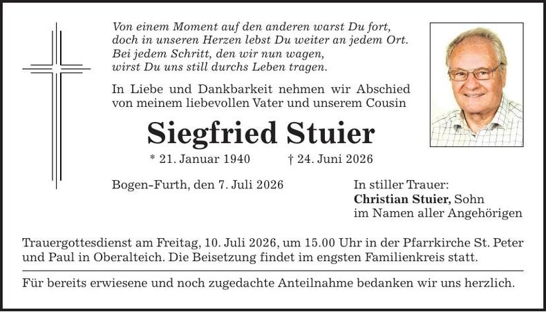 Traueranzeige Siegfried Stuier