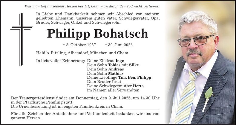 Traueranzeige Philipp Bohatsch
