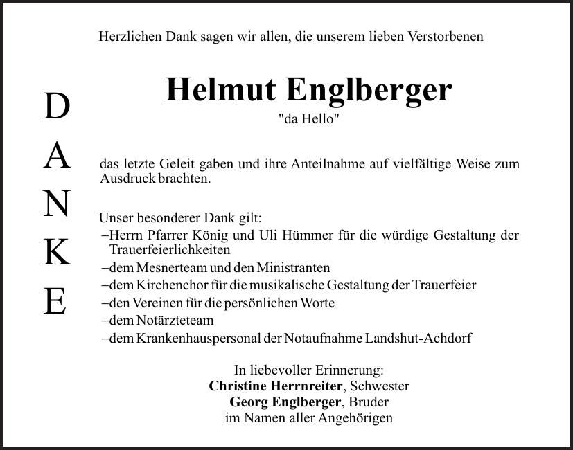 Traueranzeige Helmut Englberger