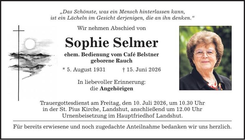 Traueranzeige Sophie Selmer
