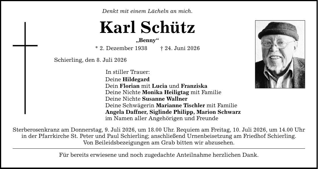 Traueranzeige Karl Schütz