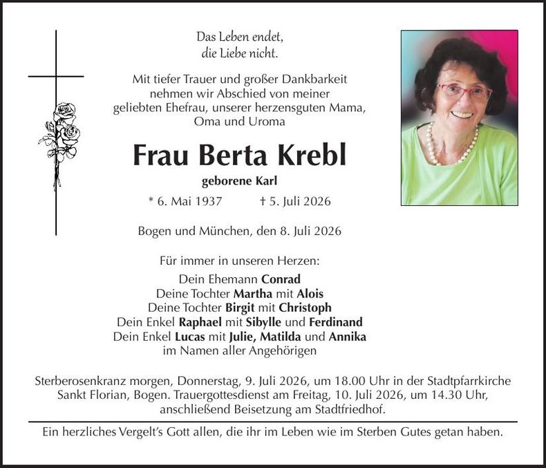 Traueranzeige Berta Krebl