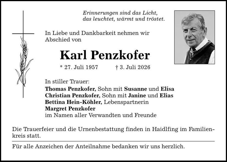 Traueranzeige Karl Penzkofer