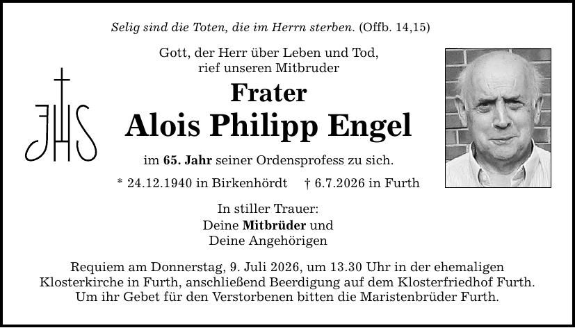 Traueranzeige Alois Philipp Engel