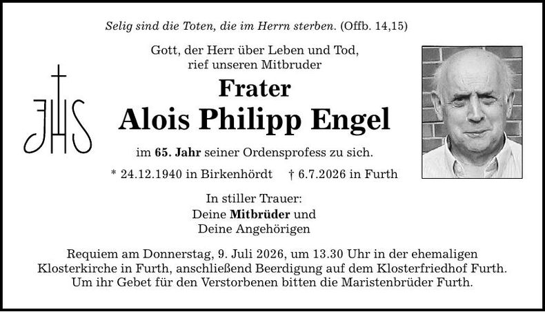 Traueranzeige Alois Philipp Engel
