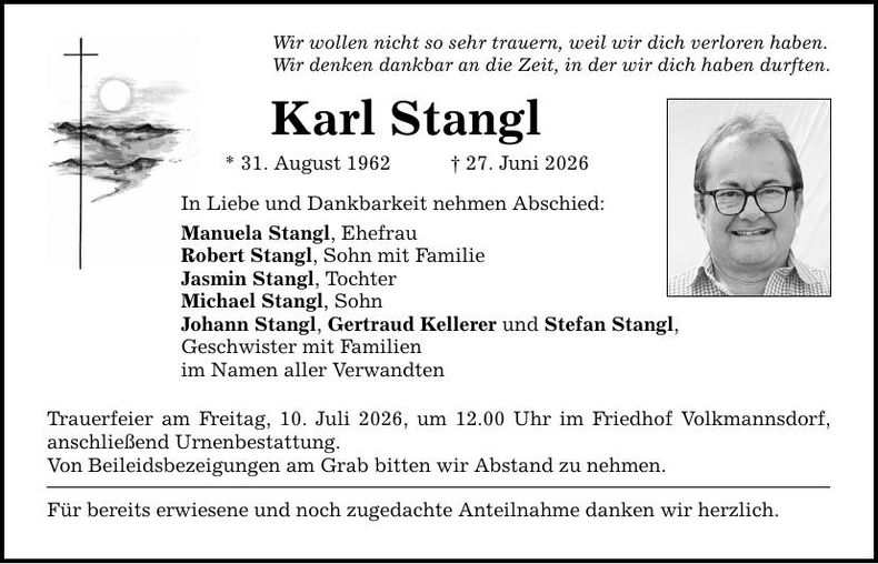 Traueranzeige Karl Stangl