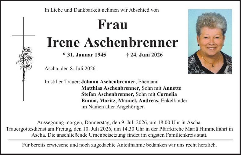 Traueranzeige Irene Aschenbrenner