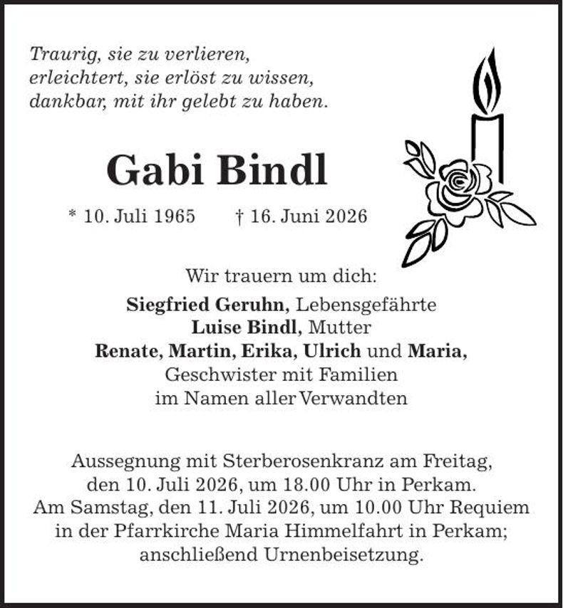 Traueranzeige Gabi Bindl