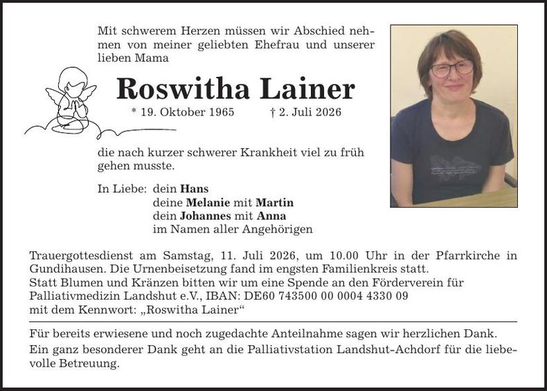 Traueranzeige Roswitha Lainer