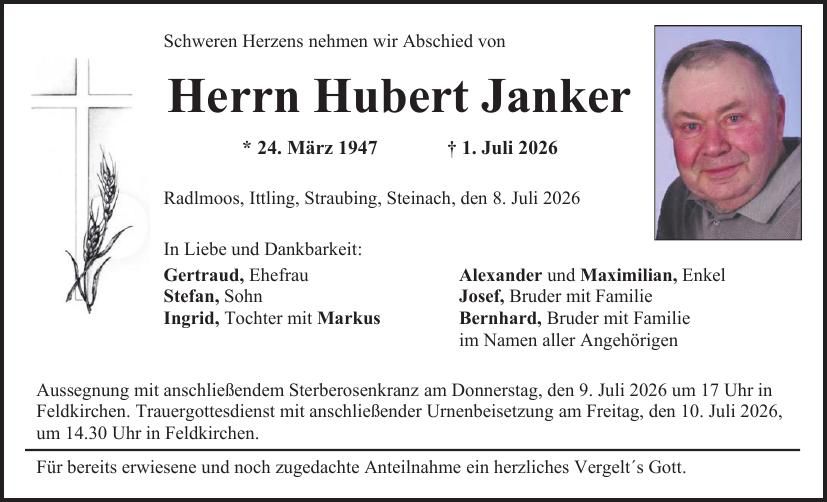 Traueranzeige Hubert Janker