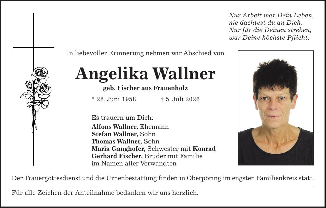 Traueranzeige Angelika Wallner