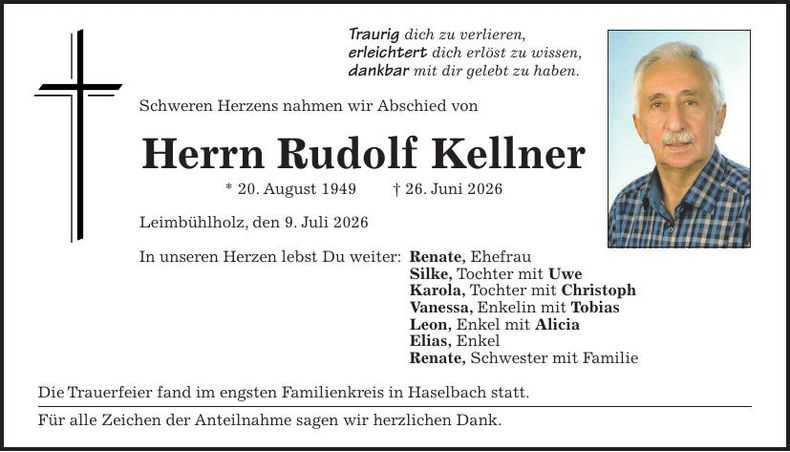 Traueranzeige Rudolf Kellner