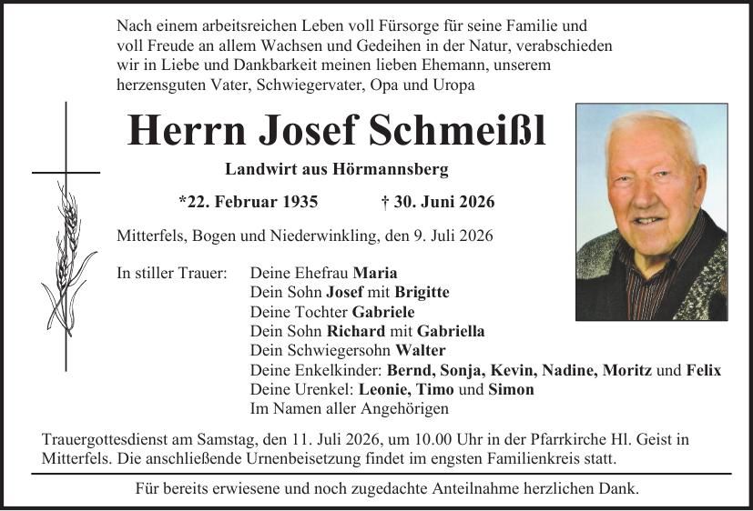 Traueranzeige Josef Schmeißl