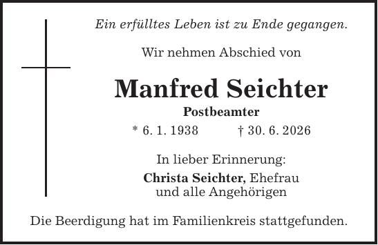 Traueranzeige Manfred Seichter