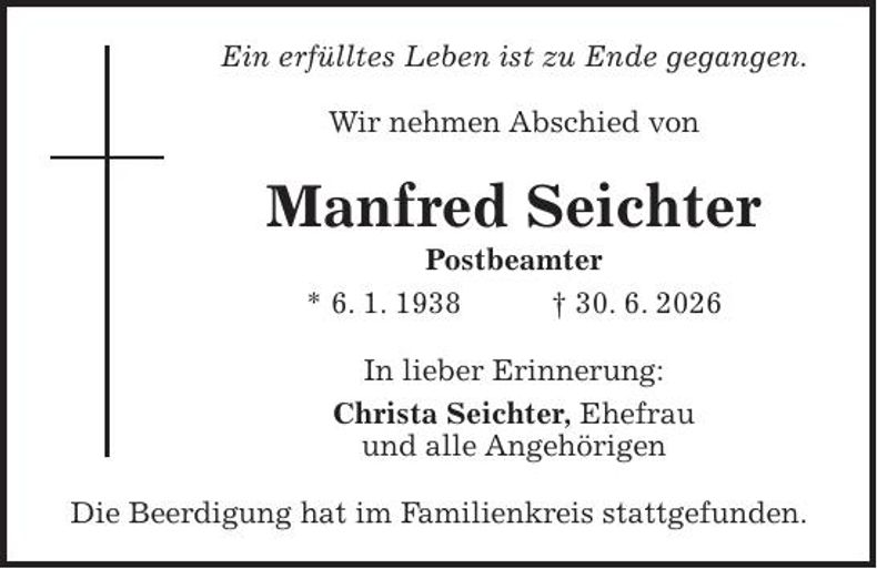 Traueranzeige Manfred Seichter