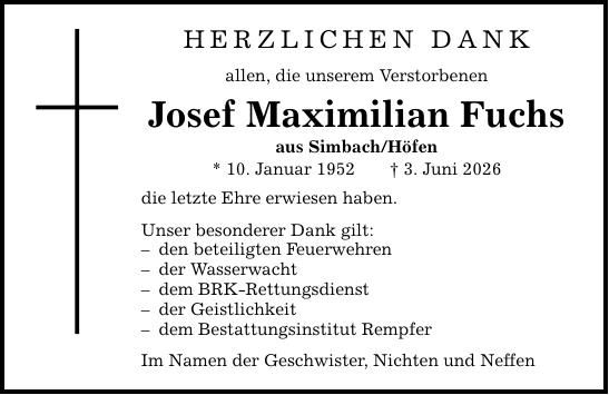 Traueranzeige Josef Maximilian Fuchs