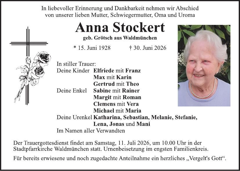 Traueranzeige Anna Stockert