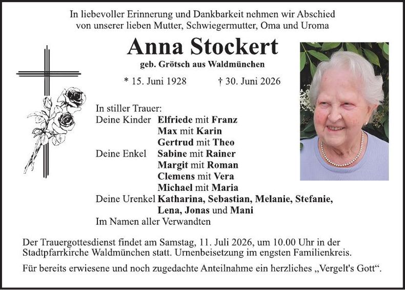 Traueranzeige Anna Stockert