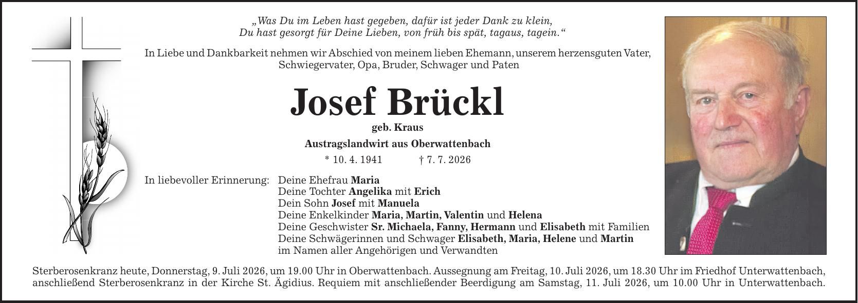 Traueranzeige Josef Brückl