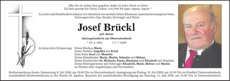 Traueranzeige Josef Brückl