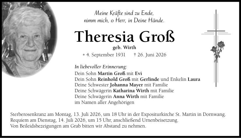 Traueranzeige Theresia Groß