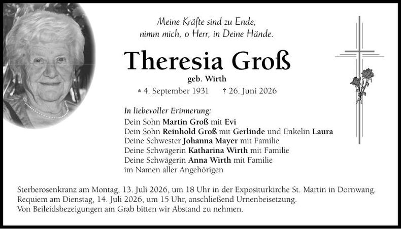 Traueranzeige Theresia Groß