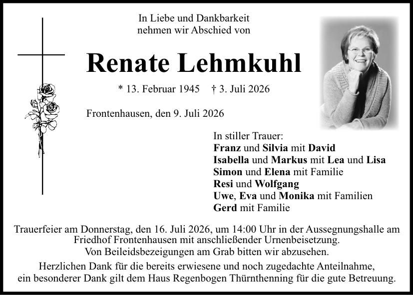 Traueranzeige Renate Lehmkuhl