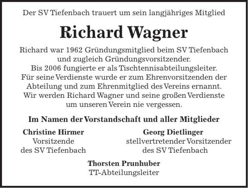 Traueranzeige Richard Wagner