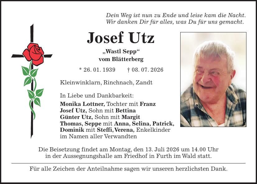 Traueranzeige Josef Utz
