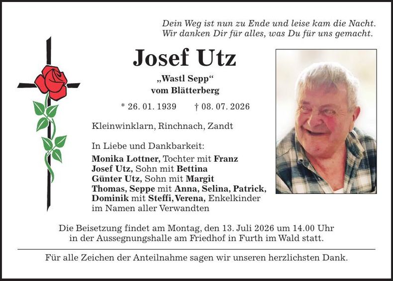 Traueranzeige Josef Utz