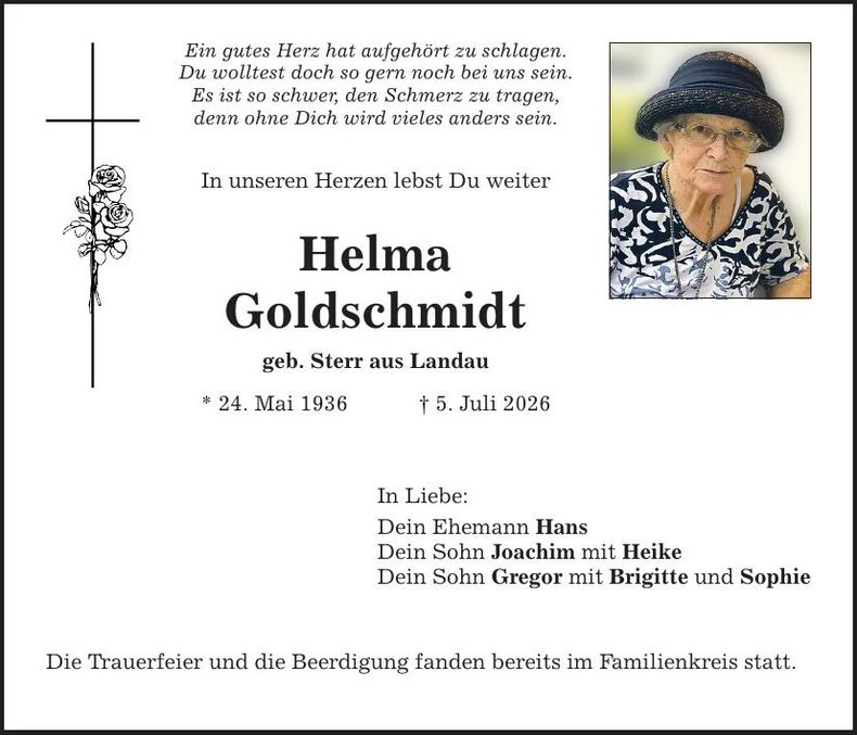 Traueranzeige Helma Goldschmidt