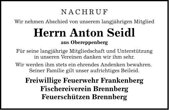 Traueranzeige Anton Seidl