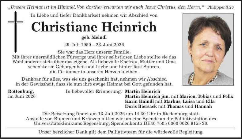 Traueranzeige Christiane Heinrich