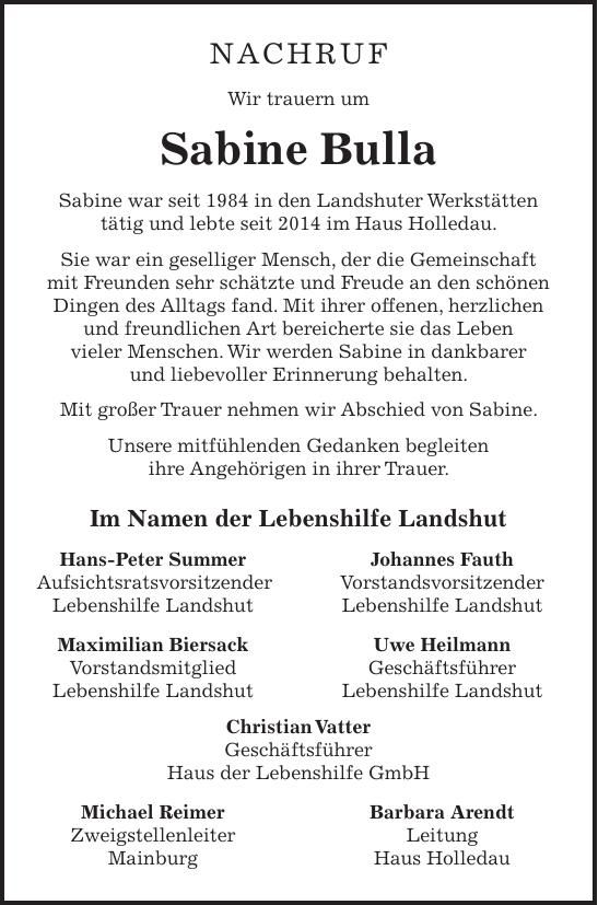 Traueranzeige Sabine Bulla