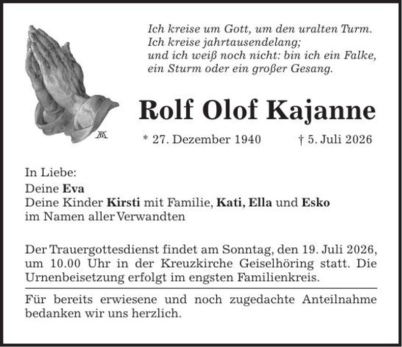 Traueranzeige Rolf Olof Karjanne