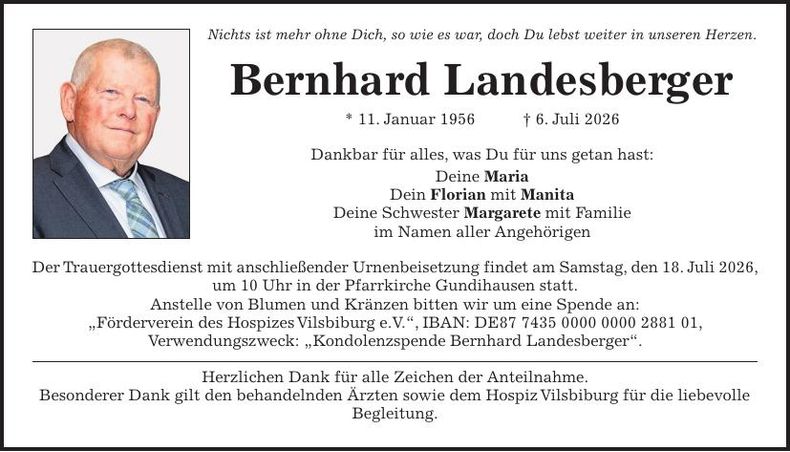 Traueranzeige Bernhard Landesberger