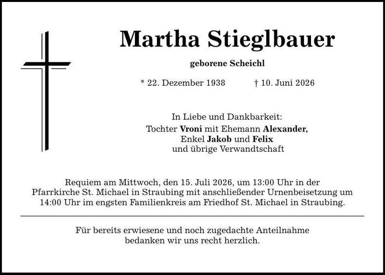 Traueranzeige Martha Stieglbauer